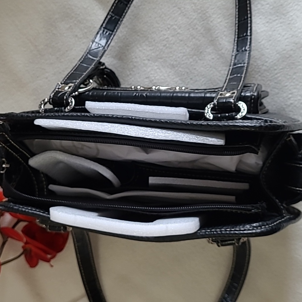 Vintage Strada purse bag black reptile silvertone Detail multiple pockets - Picture 4 of 9